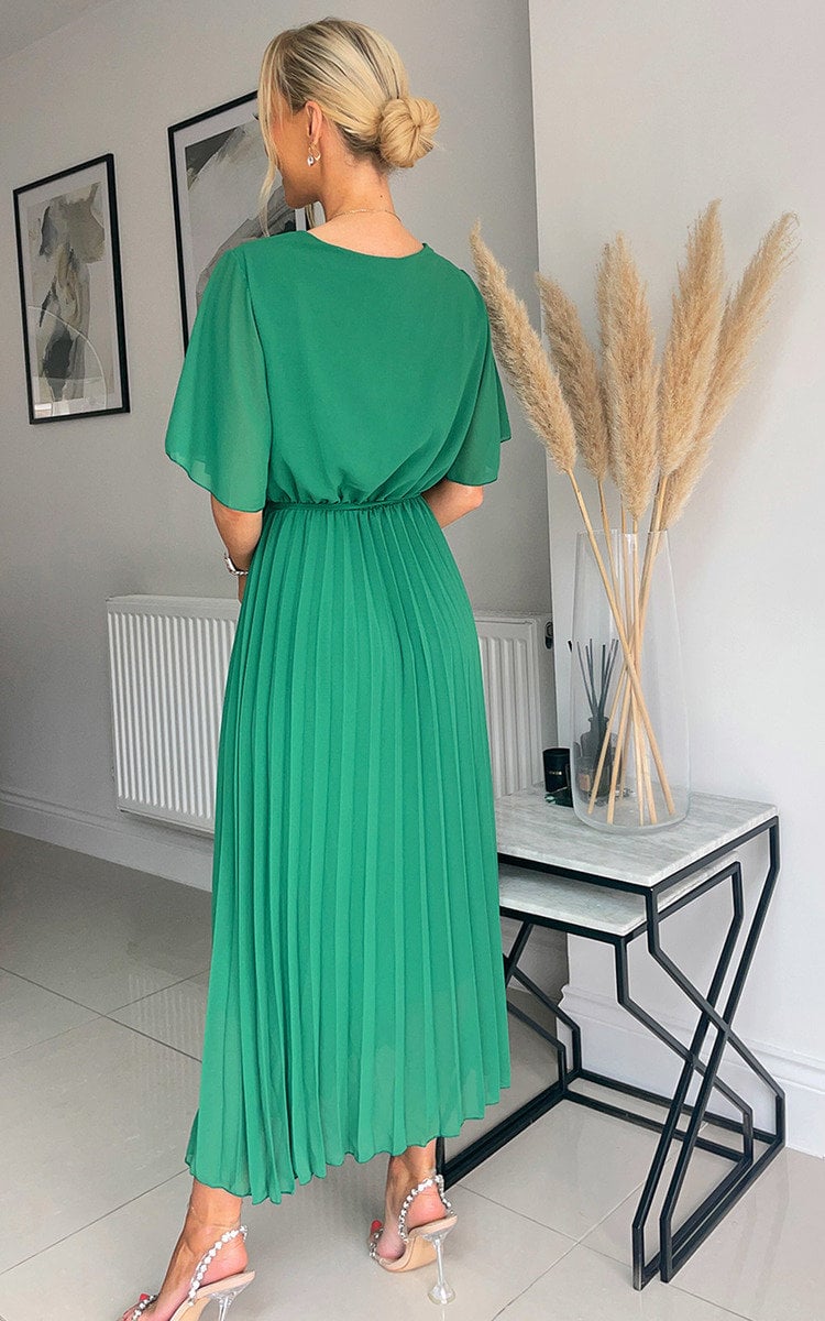 Pleated Wrap Front  Maxi Dress-0