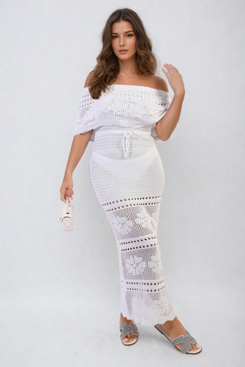 Knit Crochet Off Shoulder Maxi Dress-4