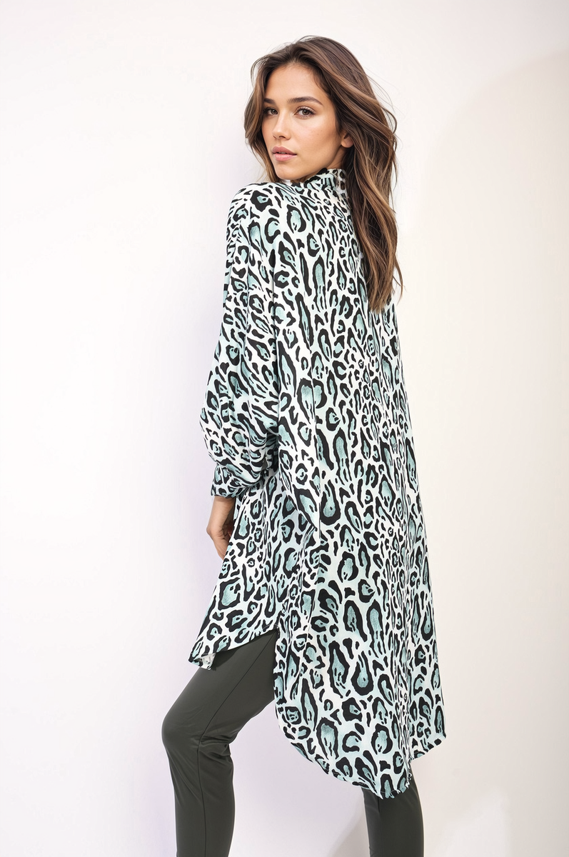 Oversized Long Sleeve Leopard Print Shirt Dress-1