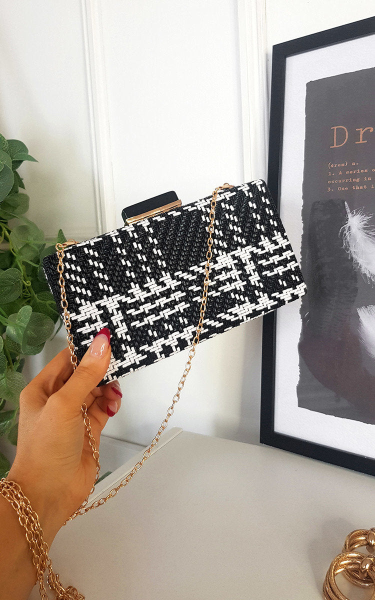 Woven Box Clutch with Long Strap Detail-0