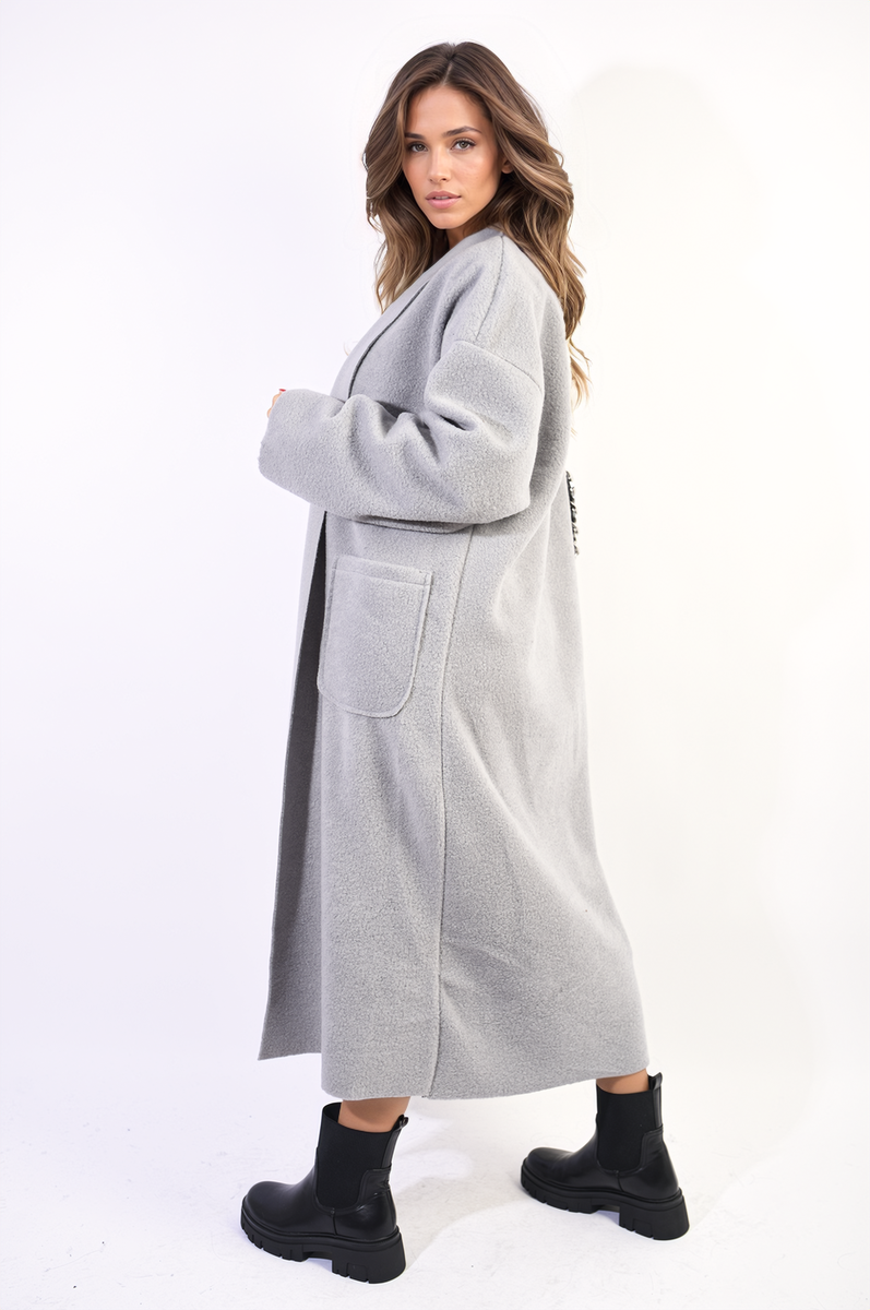 Open Front Pocket Long Loose Coat-3