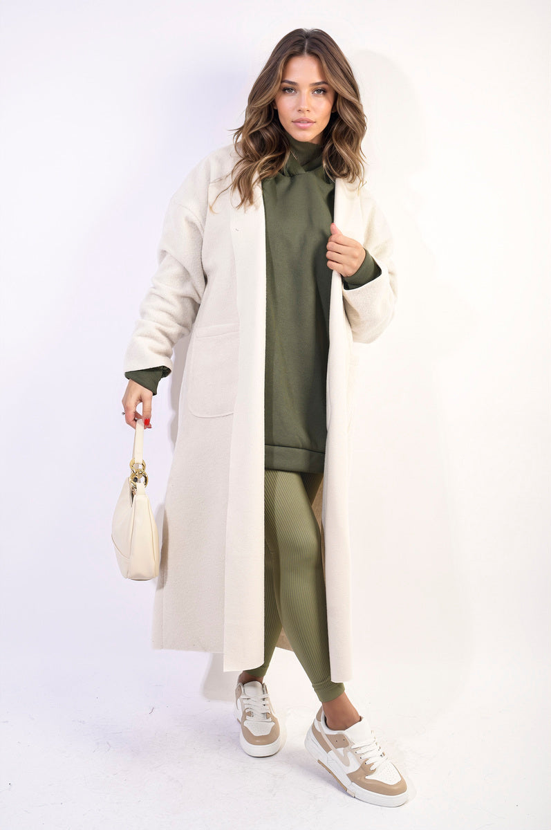 Open Front Pocket Long Loose Coat-7