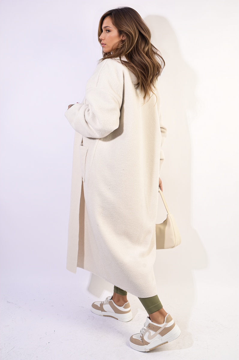 Open Front Pocket Long Loose Coat-1