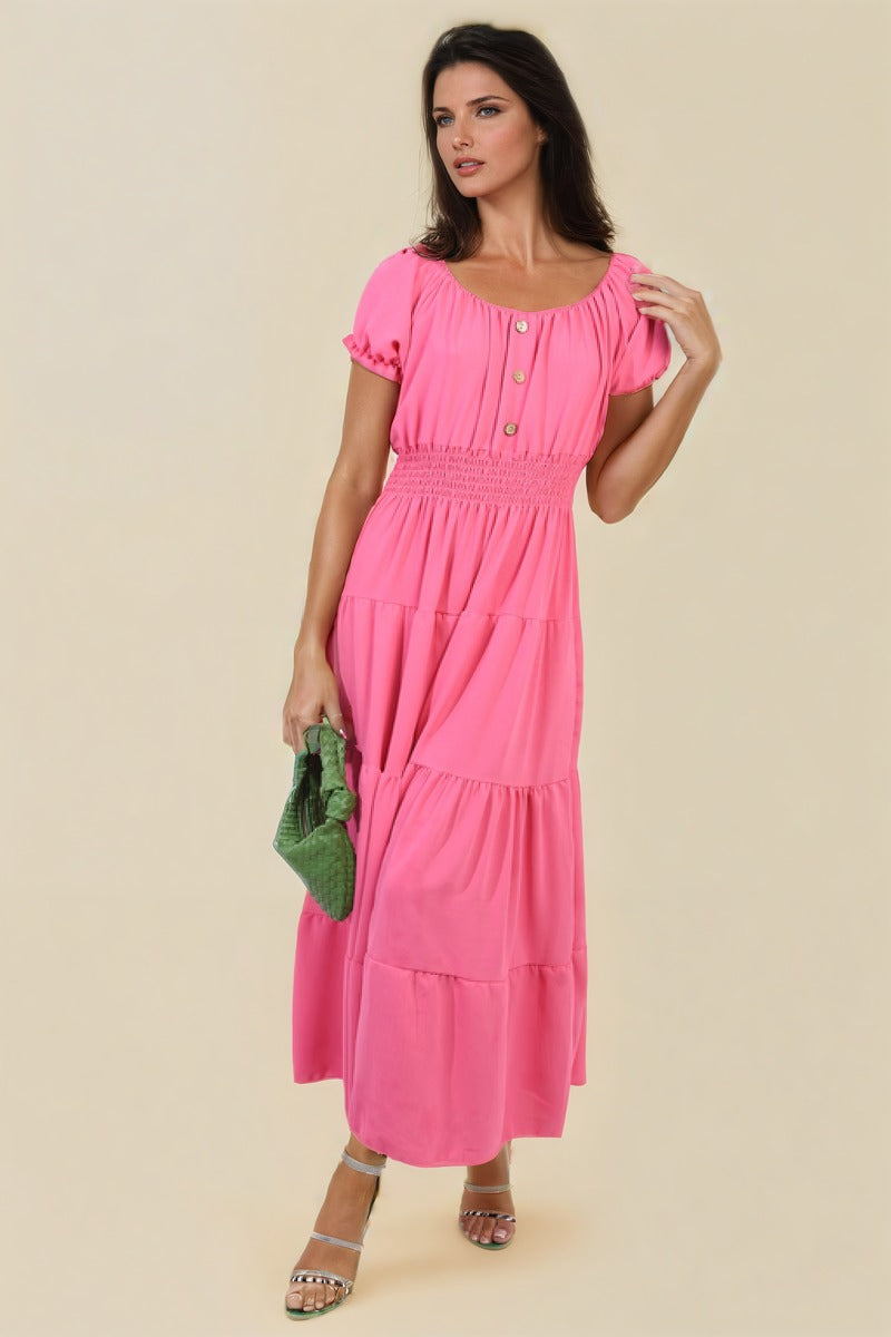 Smocked Waist Tiered Midi Dress-9