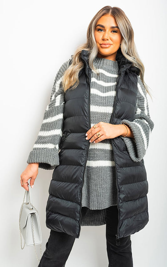 Hooded Longline Quilted Gilet-0