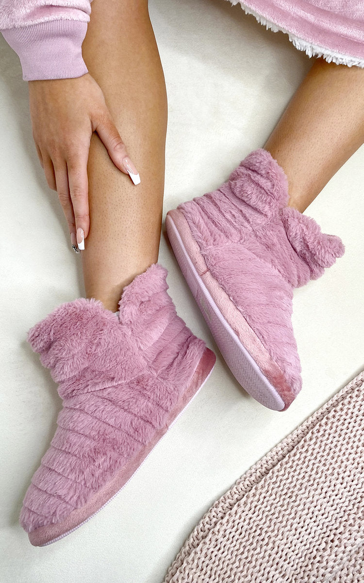 Faux Fur Slip on Cosy Slipper Booties-2