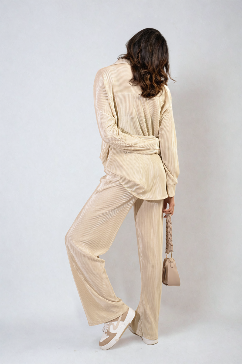 Plisse Button Front Oversized Shirt and Trouser Co-ord Set-11