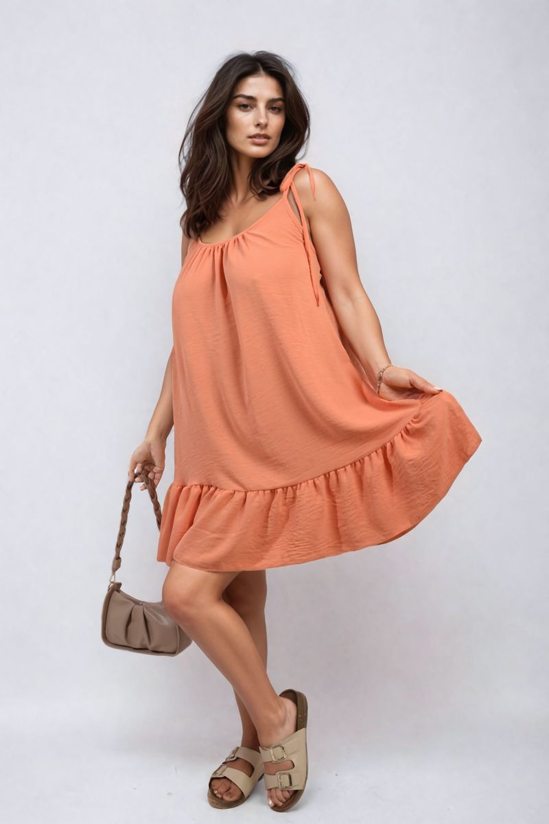 Backless Tie-up Spaghetti Strap Frill Hem Mini Dress-9