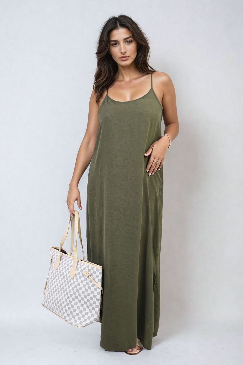 Spaghetti Strap Side Slit Maxi Dress-12