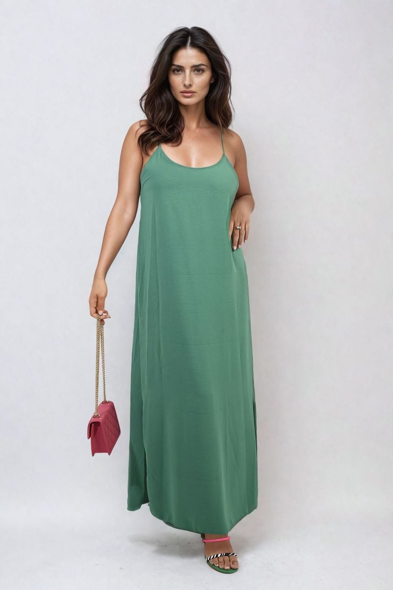 Spaghetti Strap Side Slit Maxi Dress-11