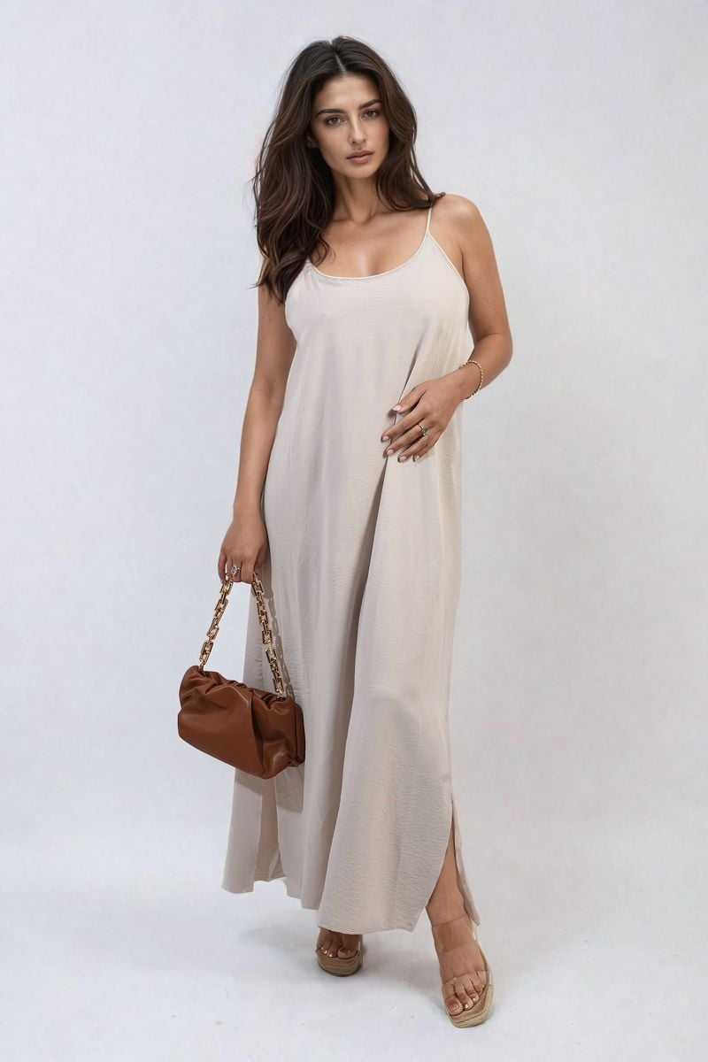 Spaghetti Strap Side Slit Maxi Dress-14