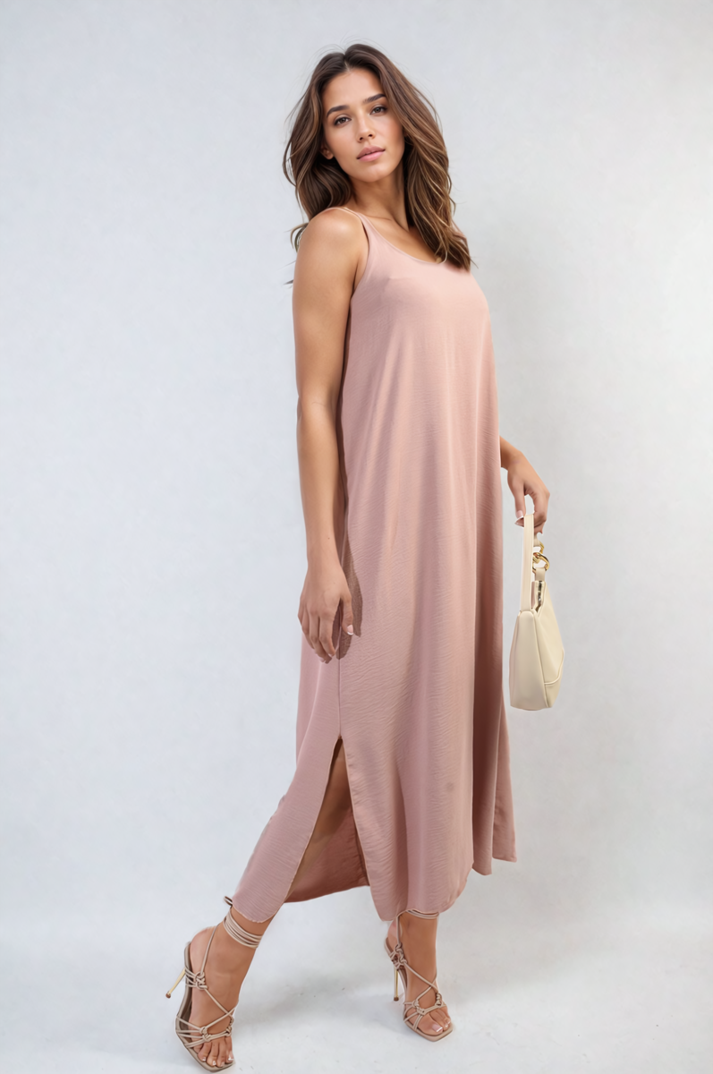 Spaghetti Strap Side Slit Maxi Dress-16