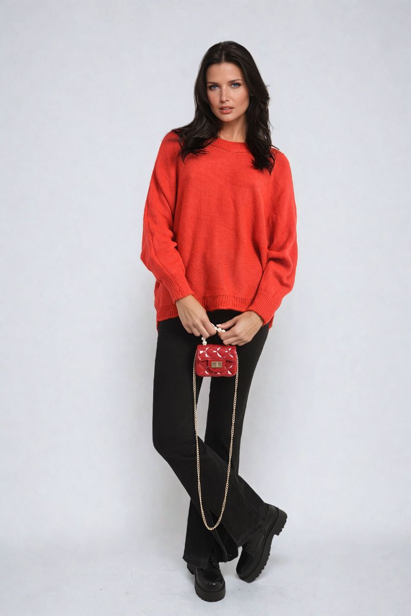 Crew Neck Back Patterned Knitted Jumper-9