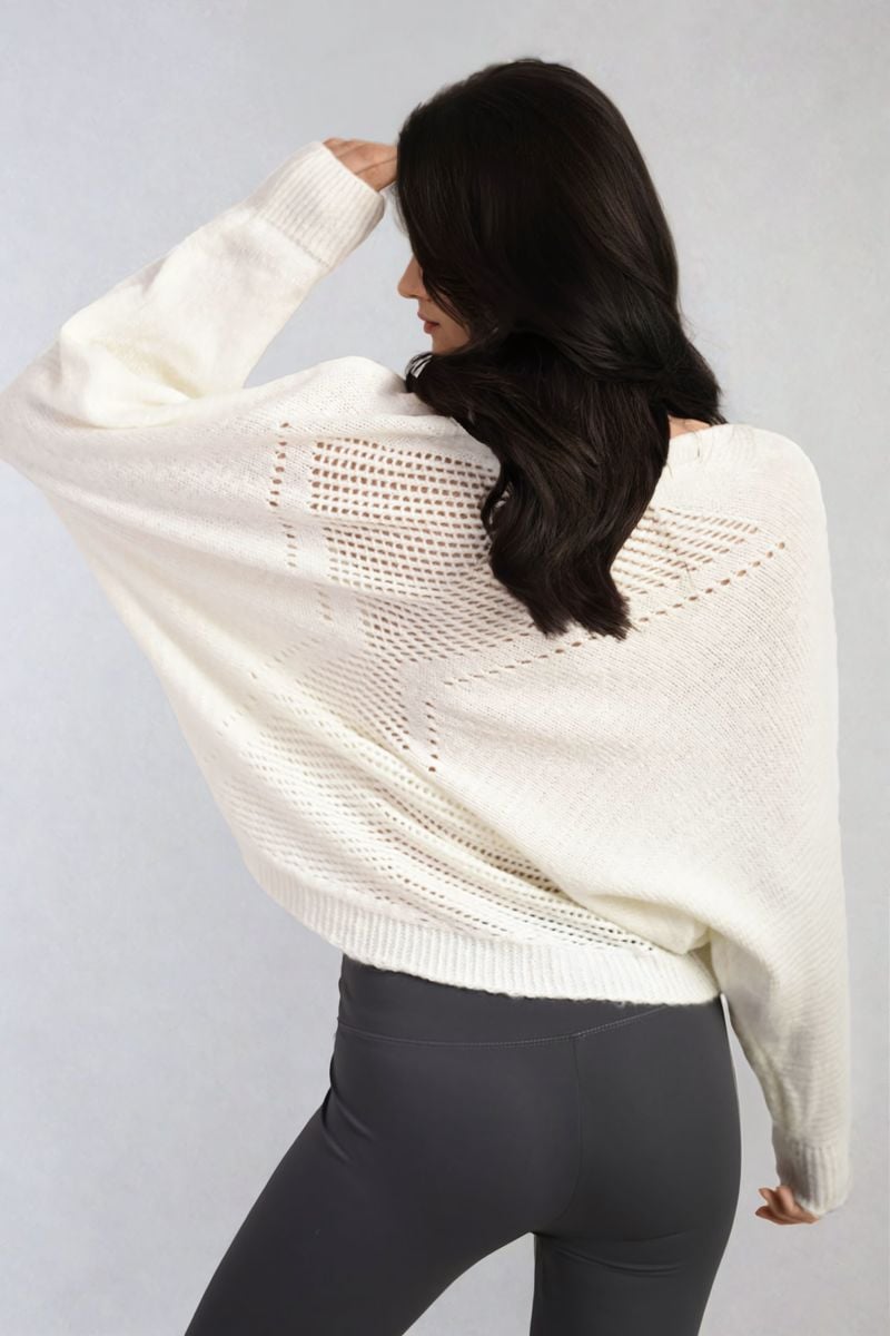 Crew Neck Back Patterned Knitted Jumper-3