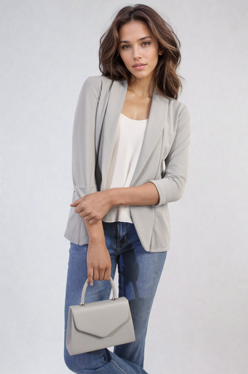 Open Front Cardigan with Front Pockets-2