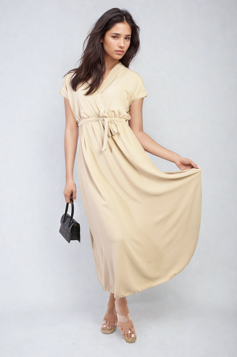 Wrap Tie Waist Short Sleeve Midi Dress-6