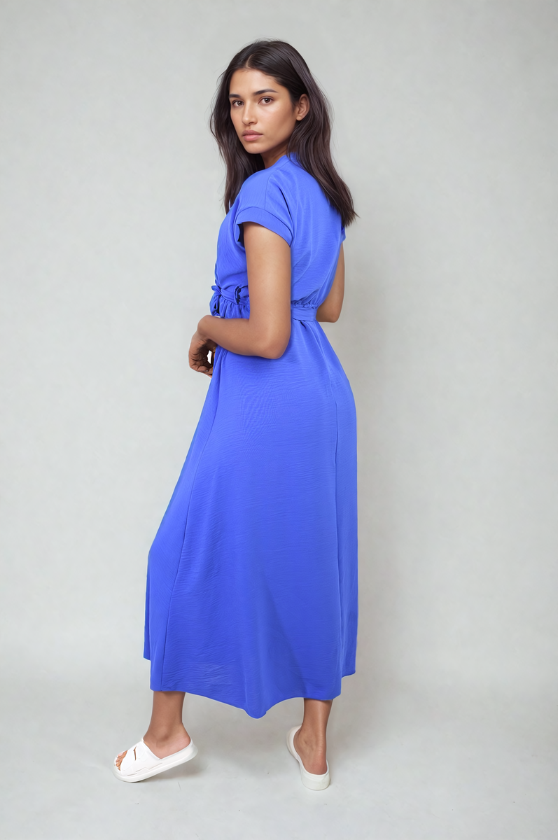 Wrap Tie Waist Short Sleeve Midi Dress-1