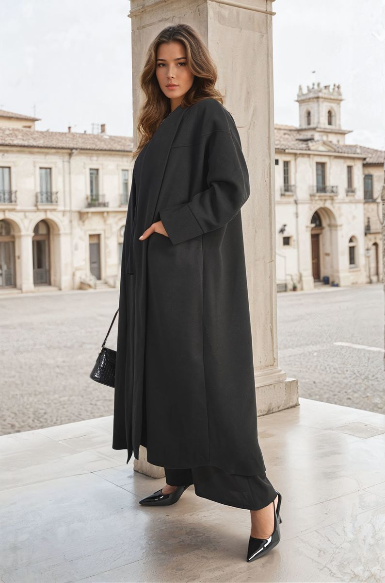 Open Front Oversized Long Winter Coat-7