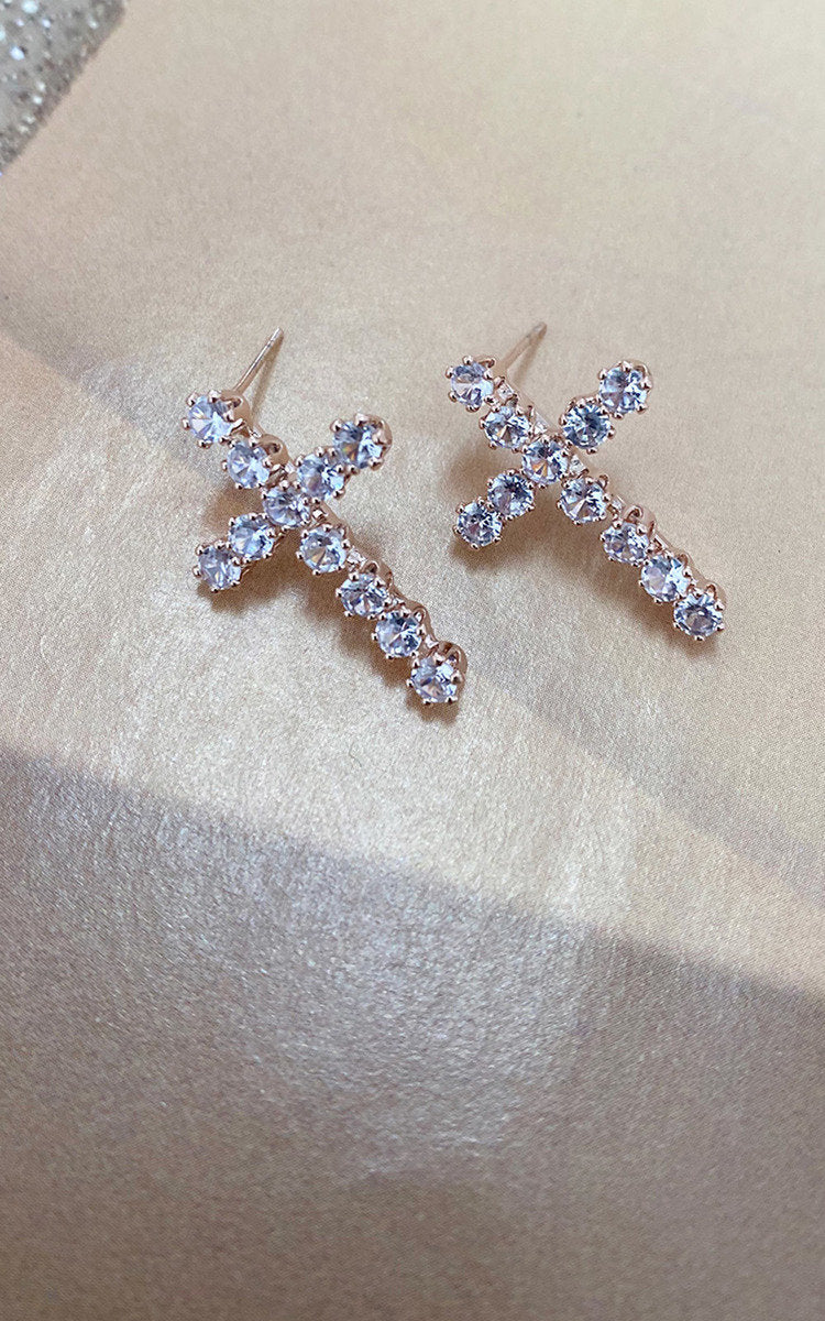 Cross Diamante Earrings-0