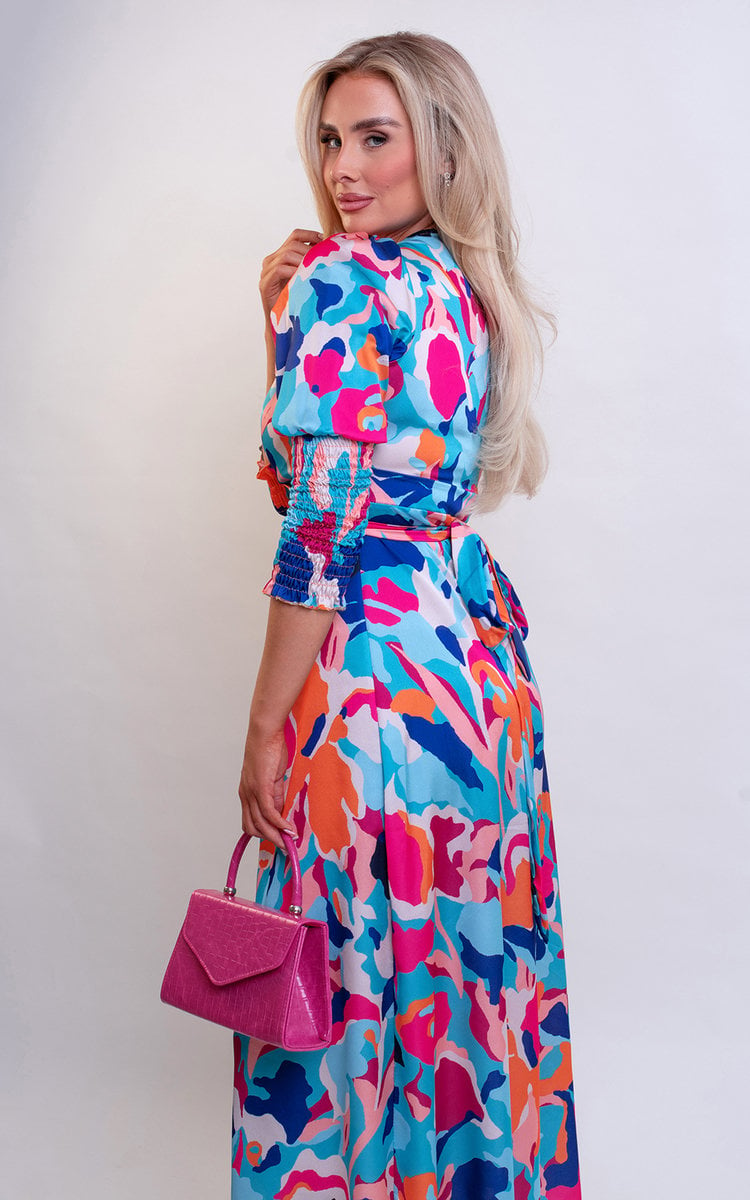 Wrap Front Printed Midi Dress-6