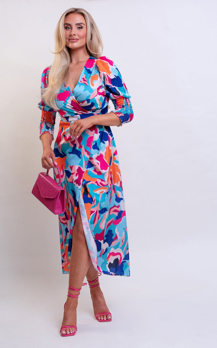 Wrap Front Printed Midi Dress-2