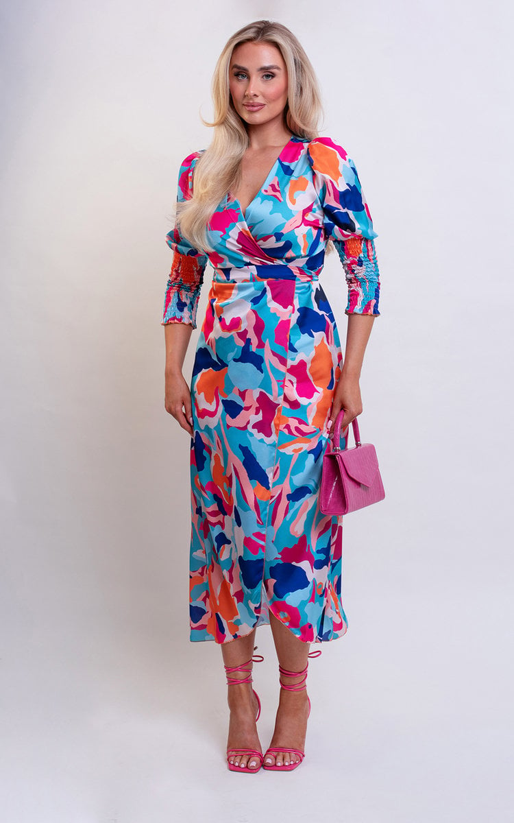 Wrap Front Printed Midi Dress-4