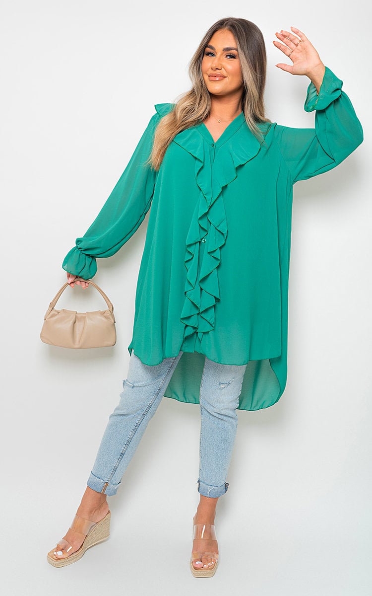 Oversized Ruffle Long Sleeve Tops-2