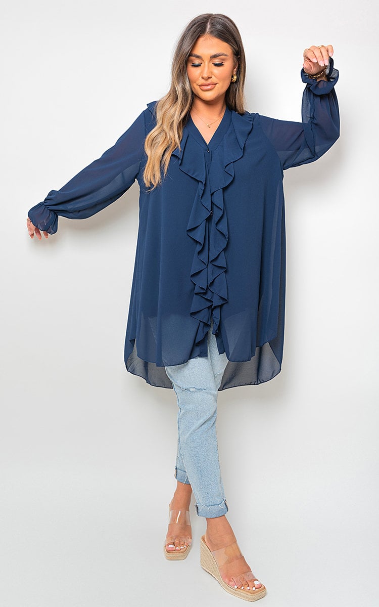 Oversized Ruffle Long Sleeve Tops-12