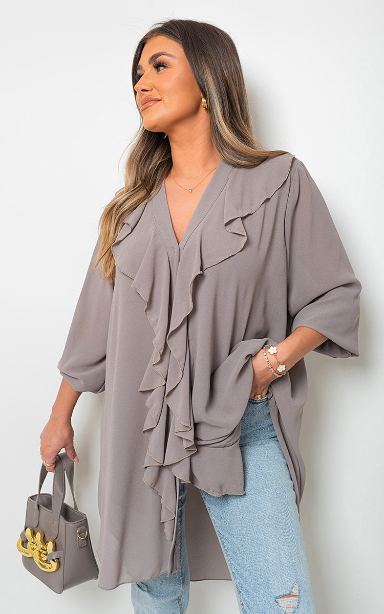 Oversized Ruffle Long Sleeve Tops-11