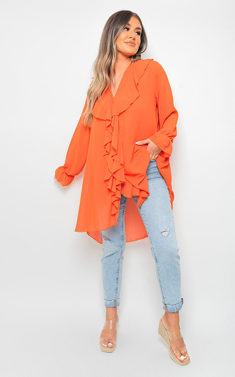 Oversized Ruffle Long Sleeve Tops-13