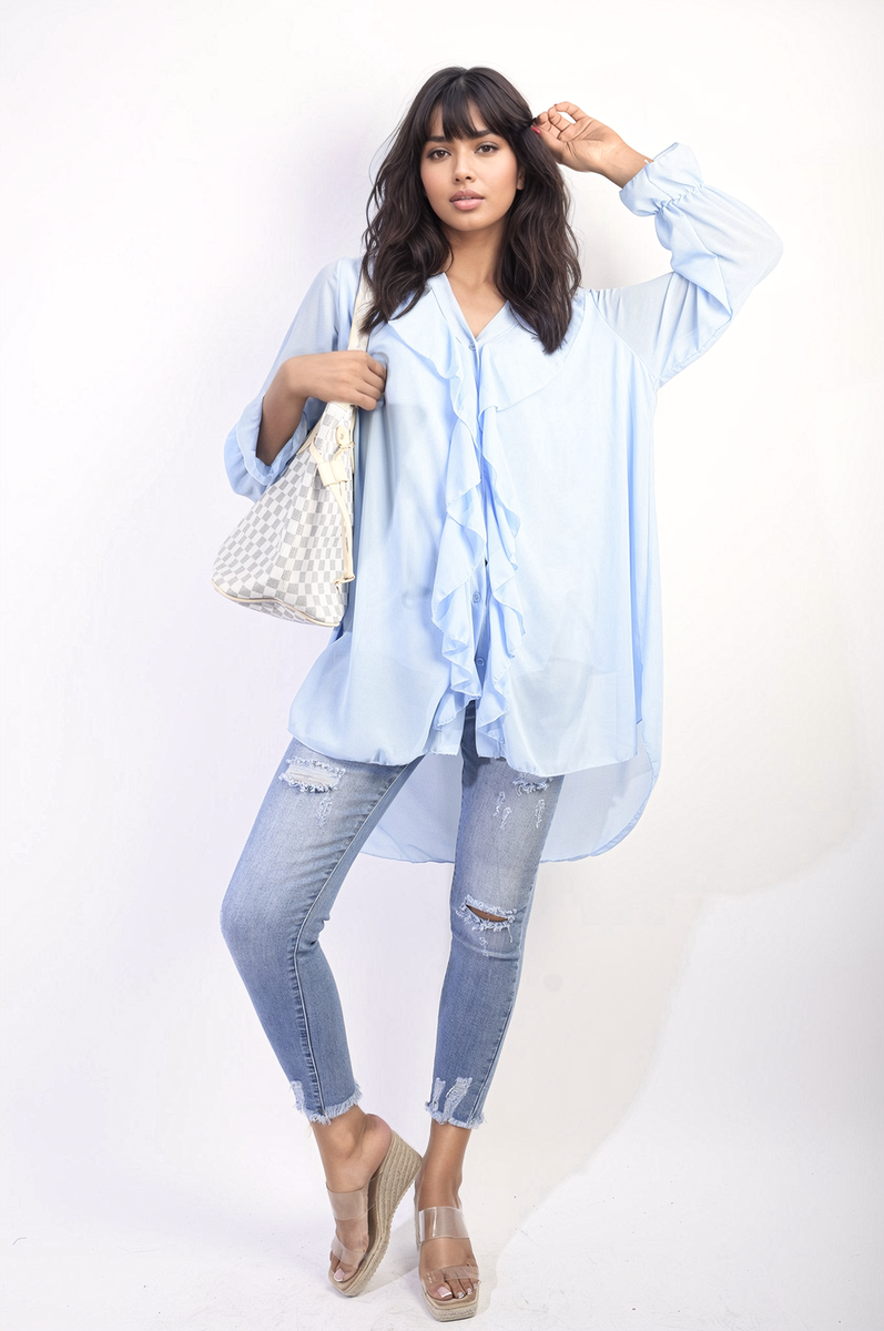 Oversized Ruffle Long Sleeve Tops-5