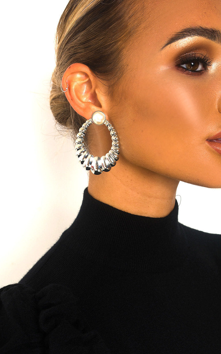 Pearl Detail Statement Hoop Earrings-1