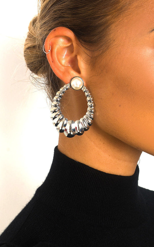 Pearl Detail Statement Hoop Earrings-0