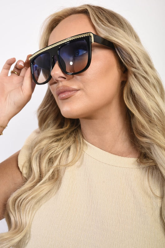 Square Oversized Sunglasses with Gold Stripe-0