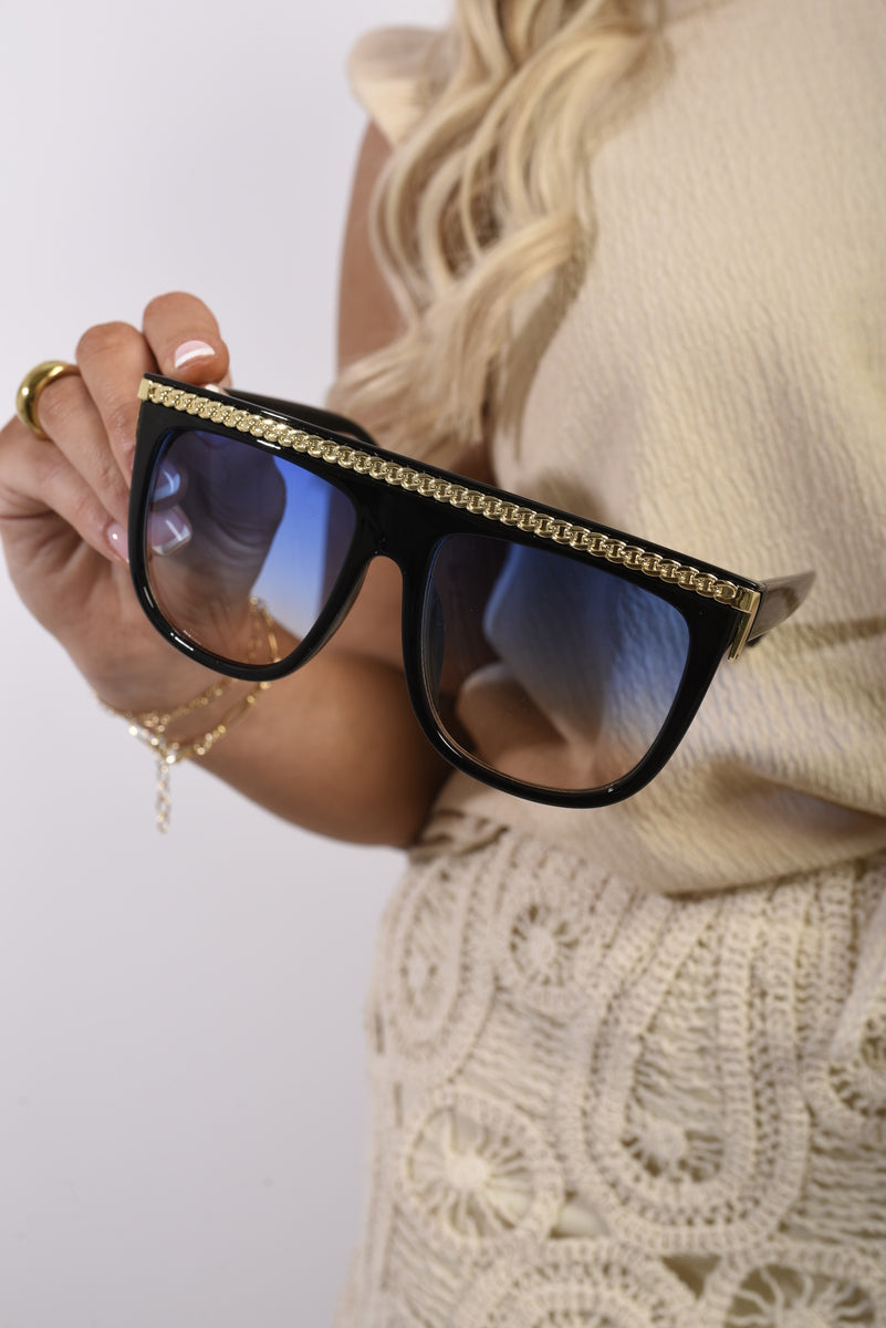 Square Oversized Sunglasses with Gold Stripe-1