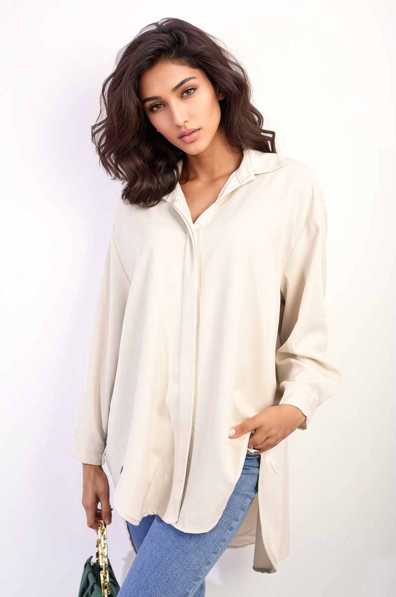 Button Up Oversized Long Back Shirt Dress-3