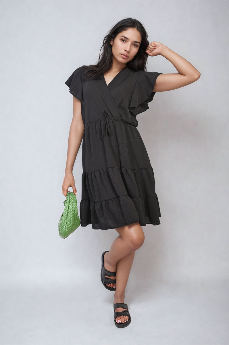 Ruffle Sleeve Tiered Mini Dress-7