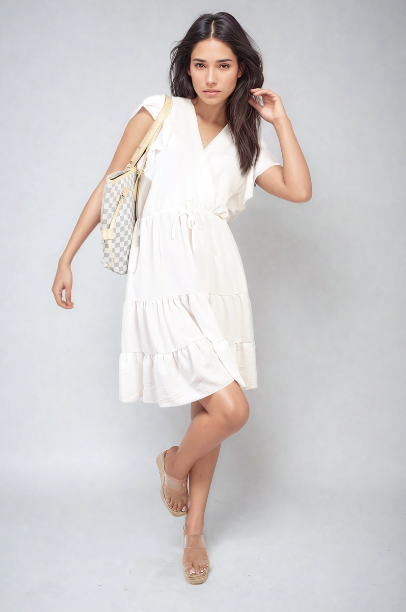 Ruffle Sleeve Tiered Mini Dress-5