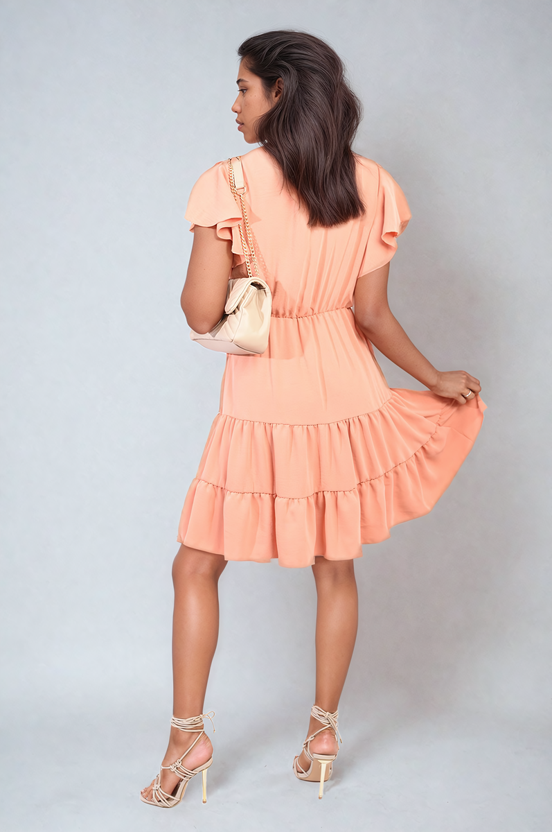 Ruffle Sleeve Tiered Mini Dress-1