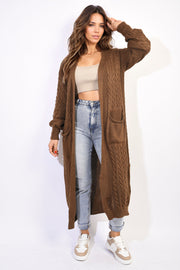Front Open Long Knitted Cardigan with Front Pockets-5