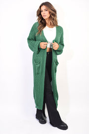 Front Open Long Knitted Cardigan with Front Pockets-3