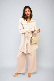 Oversized Long Sleeve Belted Button Down Top and Trouser Co-ord Set-0