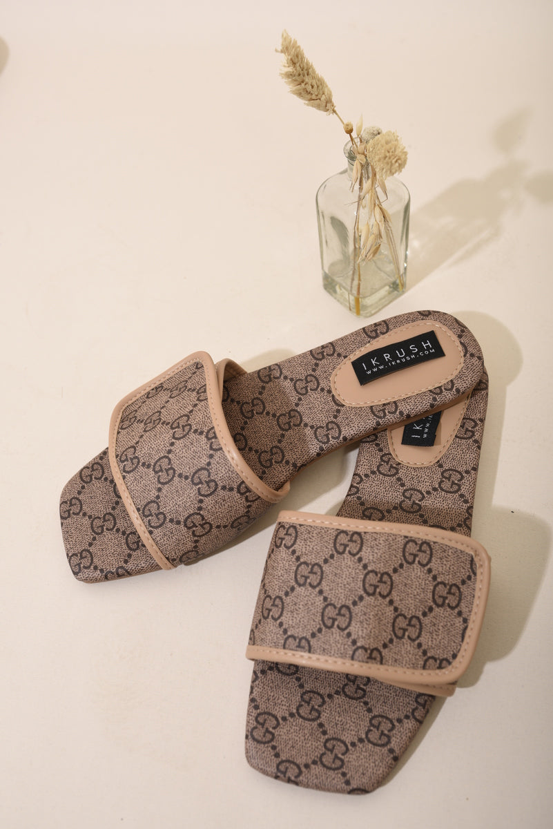 Patterned Front Strap Flat Sandals-2