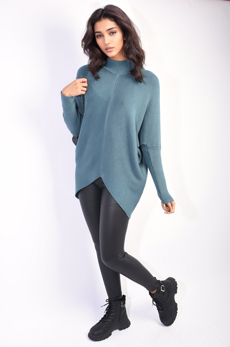 Turtle Neck Longline Knitted Jumper-23