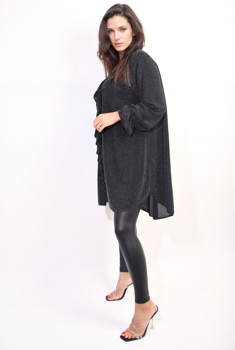 Oversized Satin Ruffle Shirt Dress-3