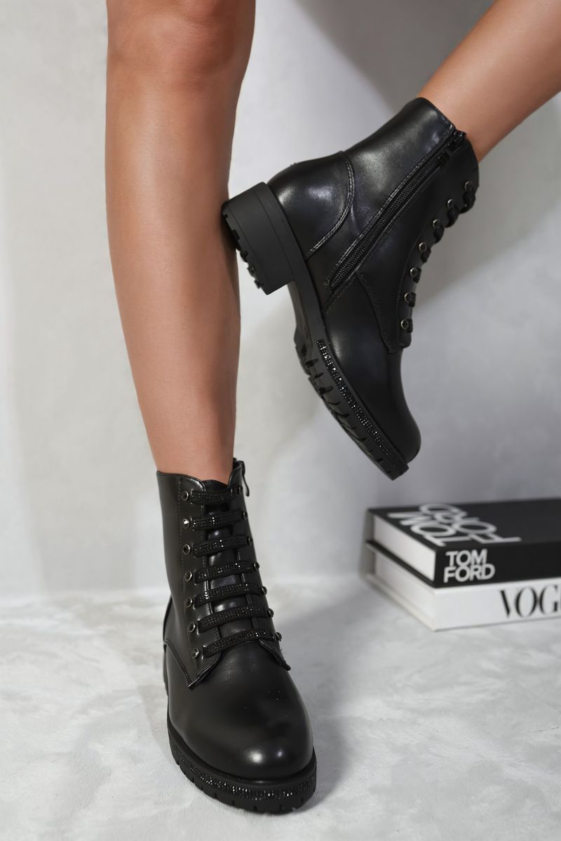 Lace Up Glitter Ankle Boots-3