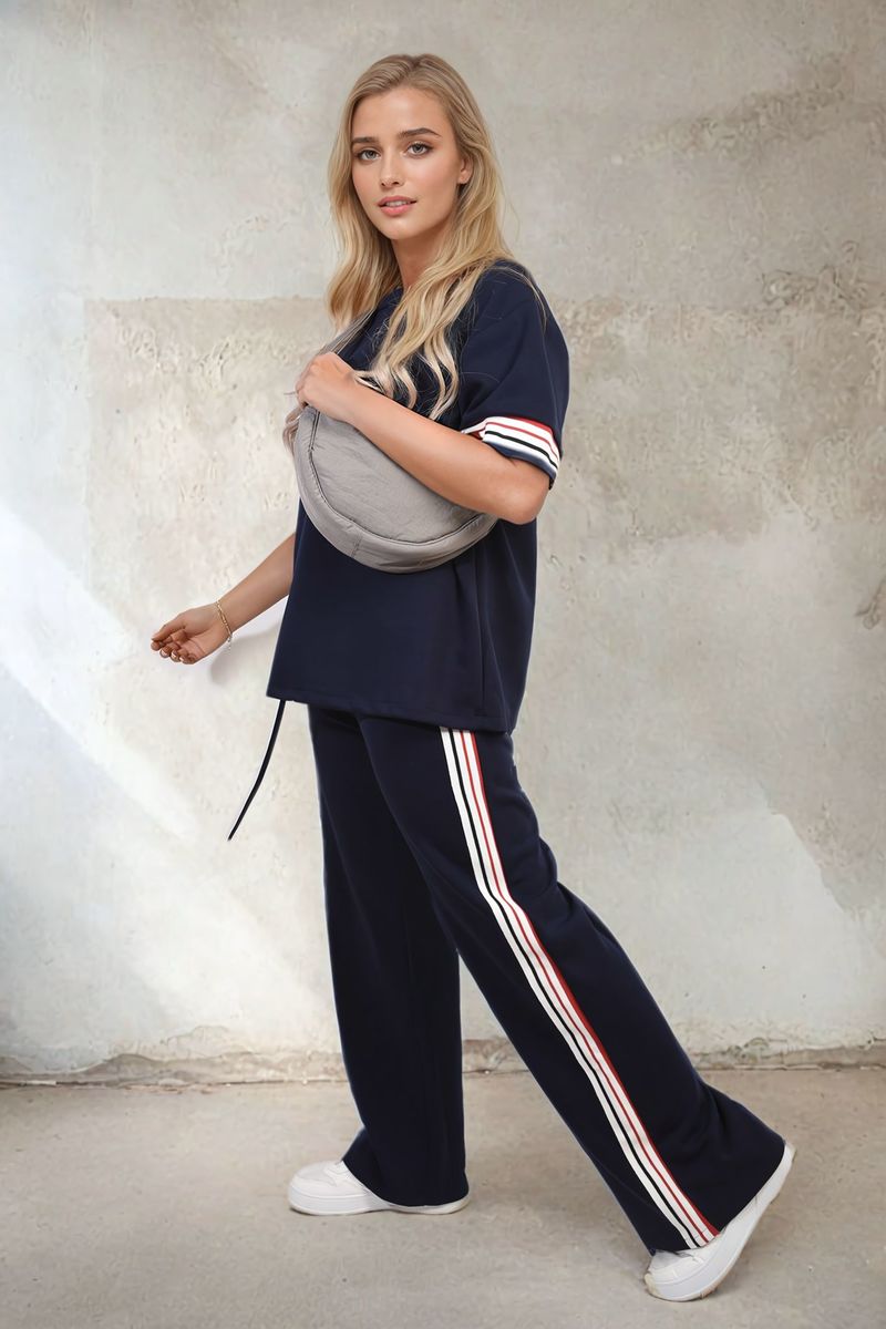 Contrast Stripe Top and Wide Leg Trouser Co-ord Set-1