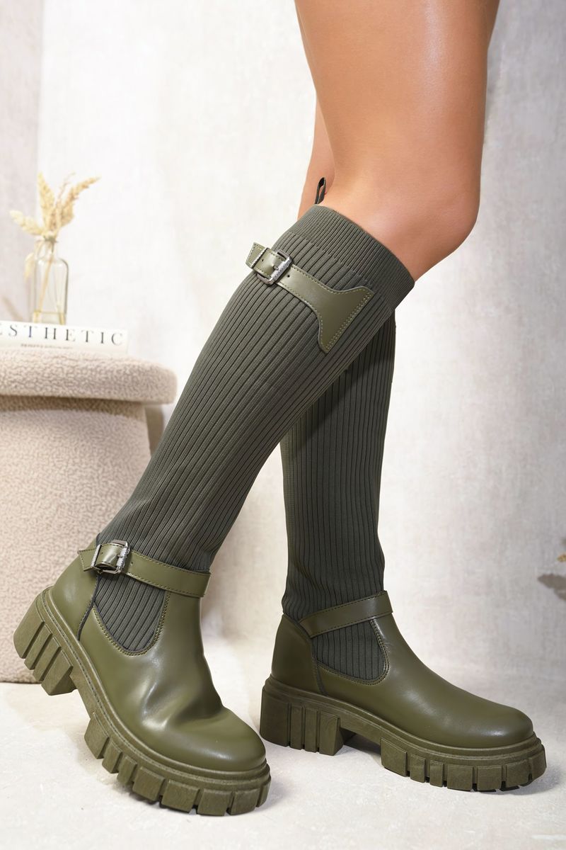 Stretch Knee High Chunky Sock Boots-2