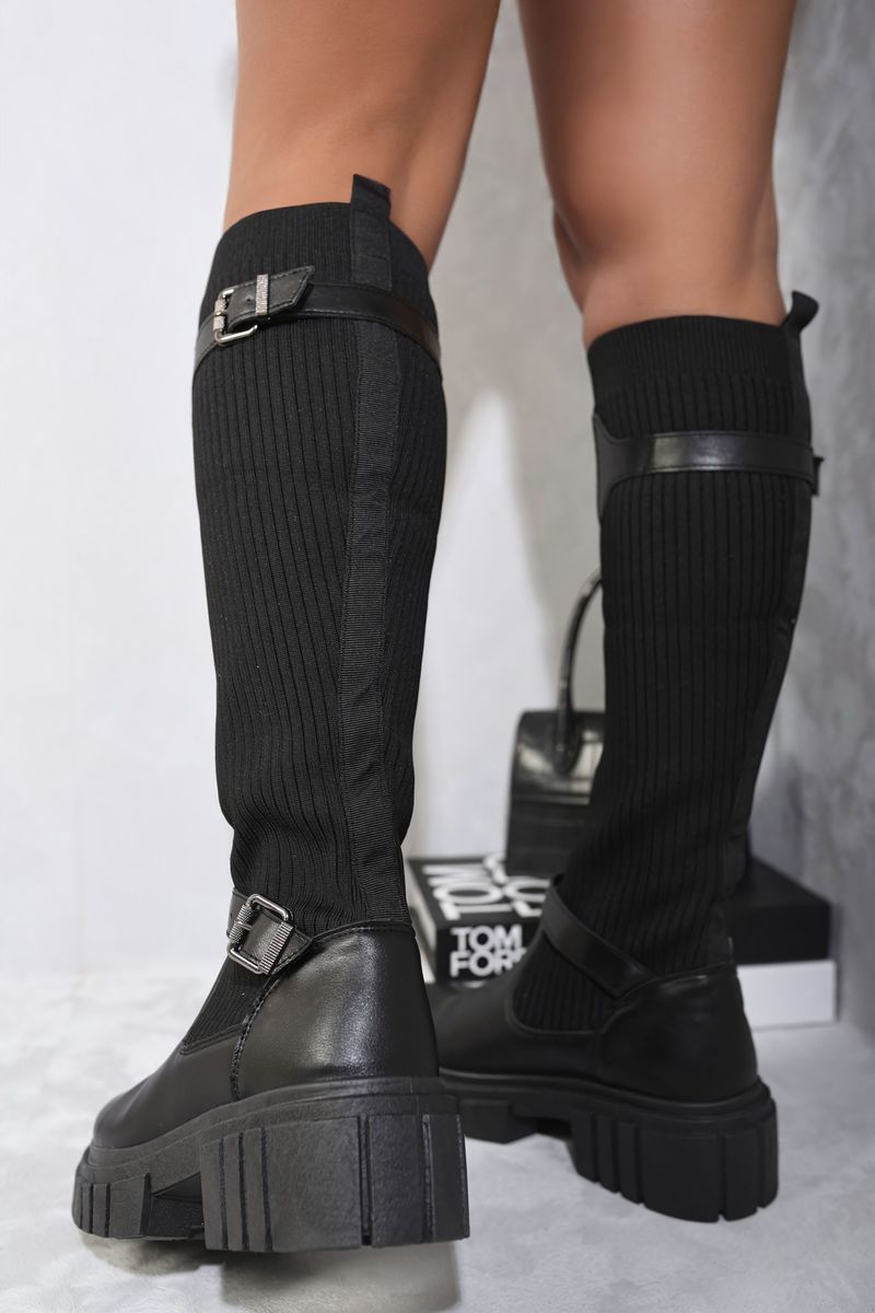 Stretch Knee High Chunky Sock Boots-4