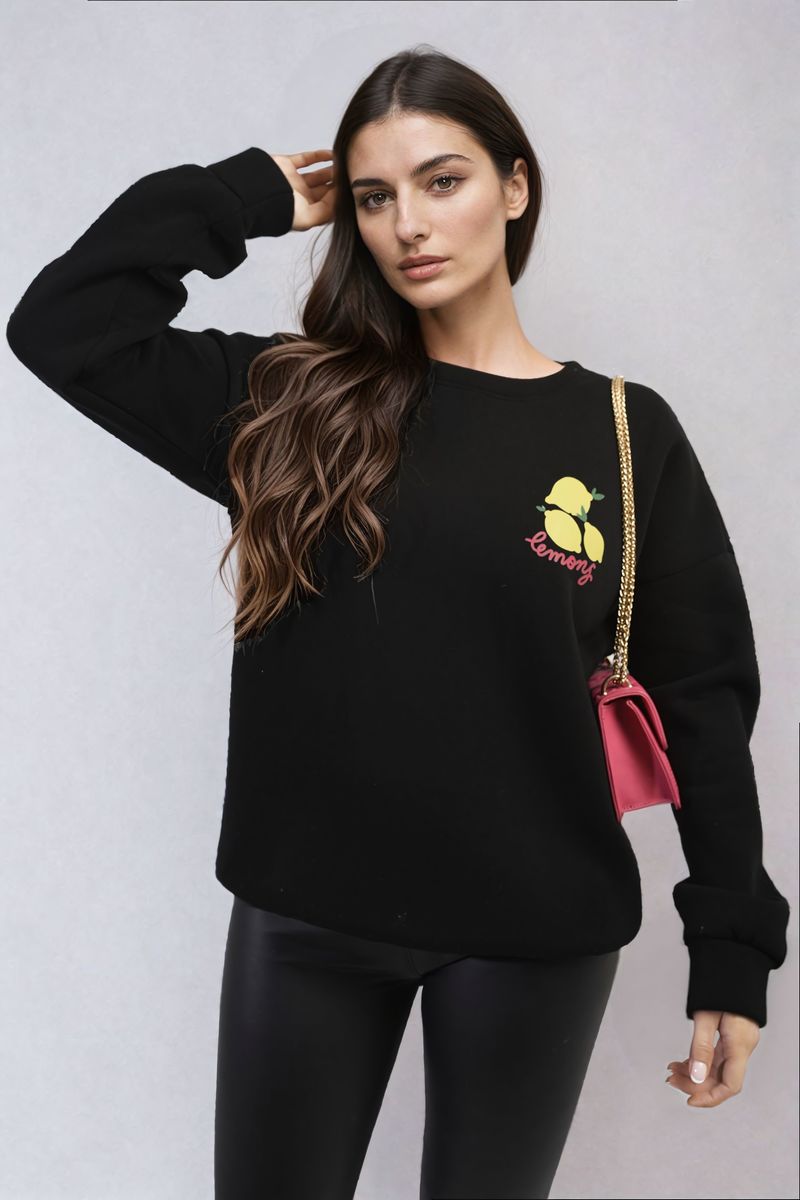 Lemon Graphic Long Sleeve Knitted Jumper-0